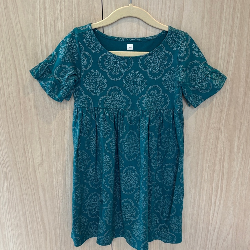 Tea Collection Teal Girls' Short Sleeve Knit Dress